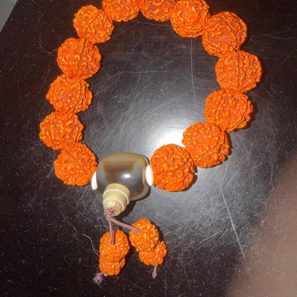 Bold Orange Beaded Necklace with Unique Pendant